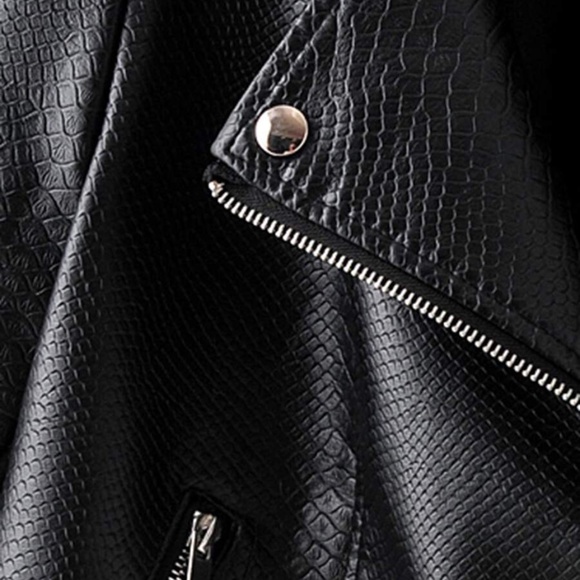 black  biker moto leather Zipper jacket motorcycle - Picture 4 of 5